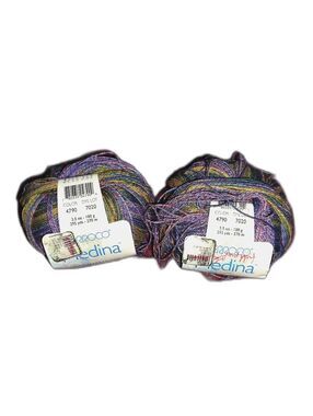 Lot Of 2 Berroco Medina Multicolor Yarn Cake Skein - Purple, Green, Blue Cotton